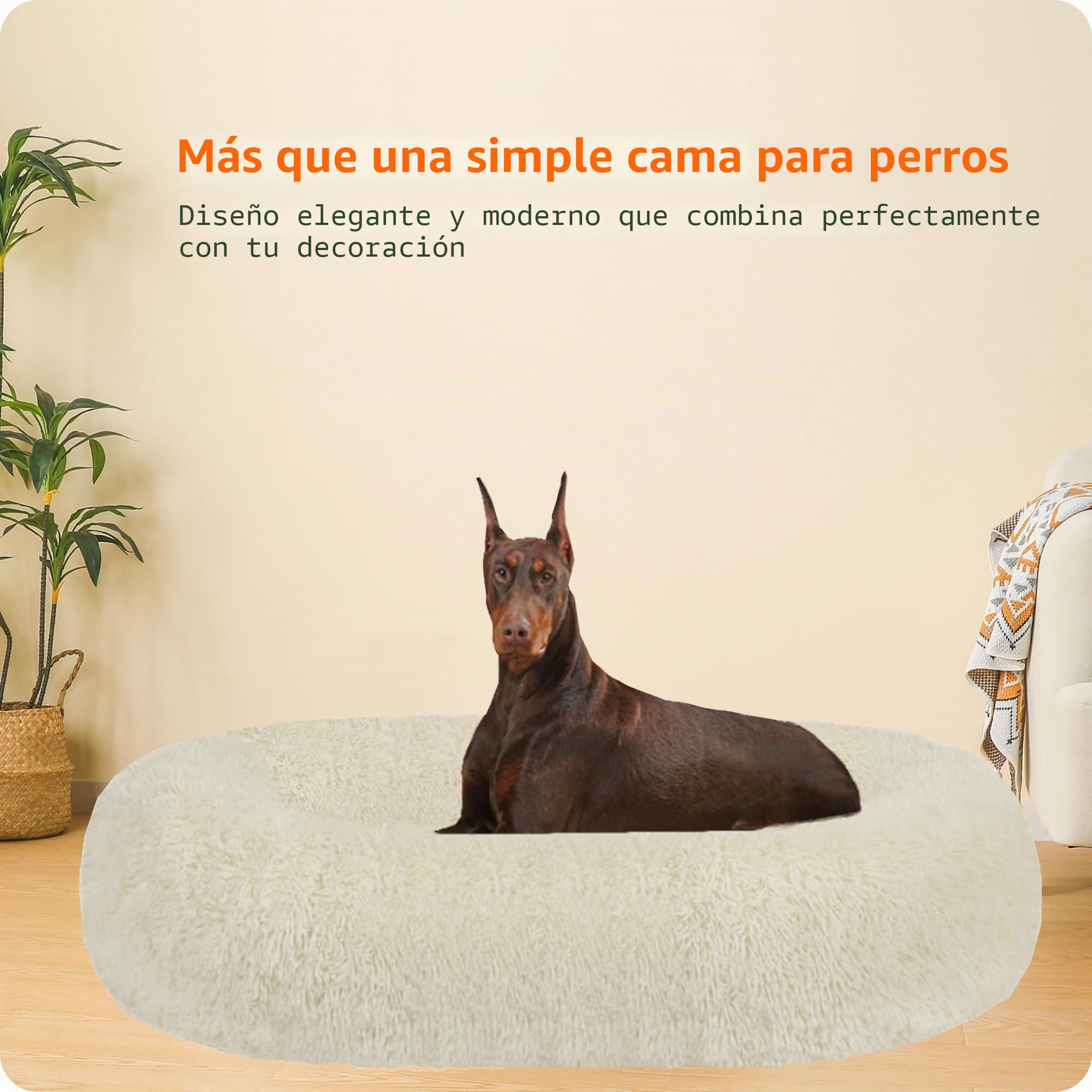 HMTOPE Cama ortopédica redonda para perros, cojín para perros, gatos, donut, cesta para perros, lavable, 120 cm de diámetro, color beige