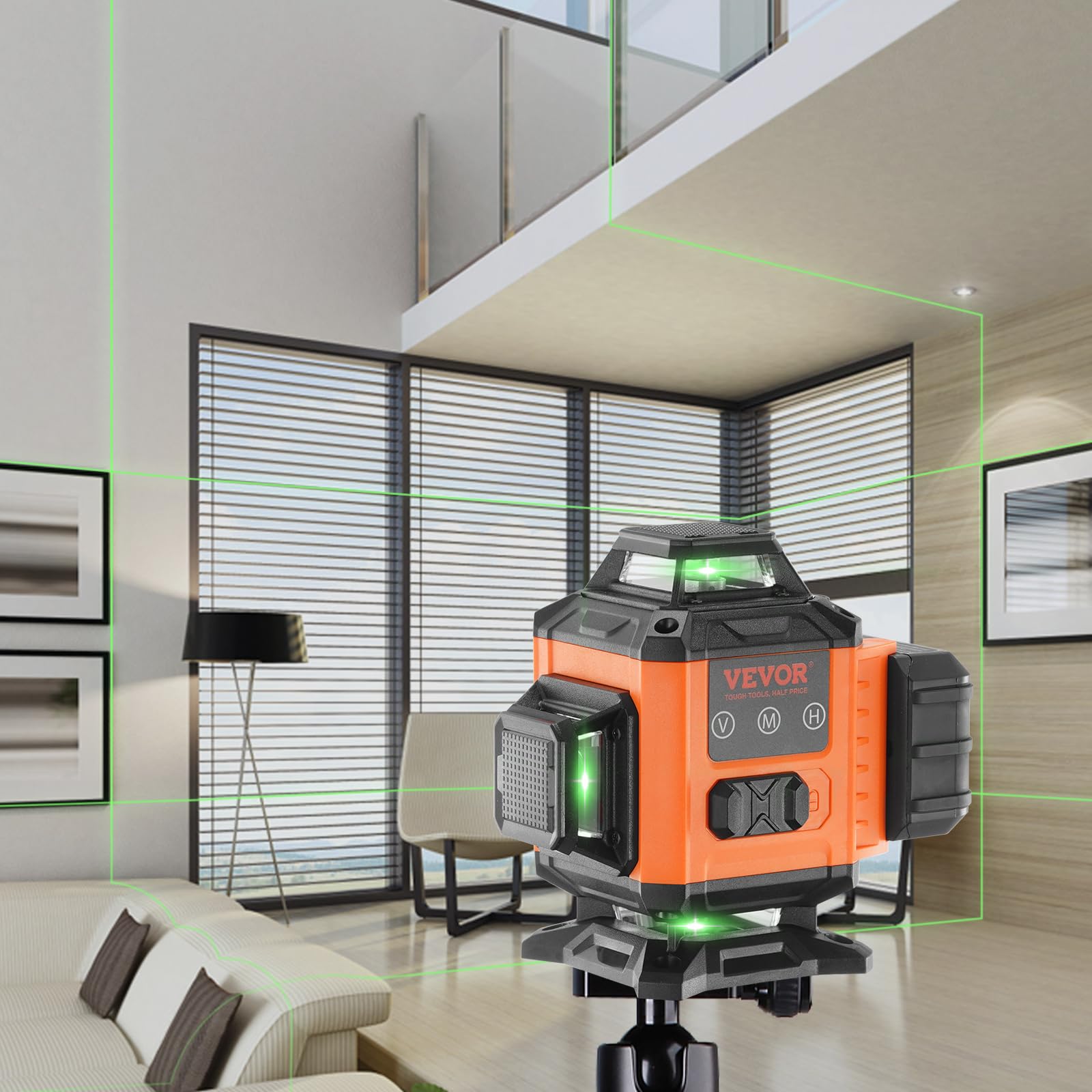 VEVOR Nivel Láser 360° x 4 16 Líneas Cruzadas Verdes 30 m Modo Autonivelante Manual Longitud de Onda 520 nm ± 10 nm Precisión 0,28 cm a 10 m Trabajo Continuo 5 h Con Batería