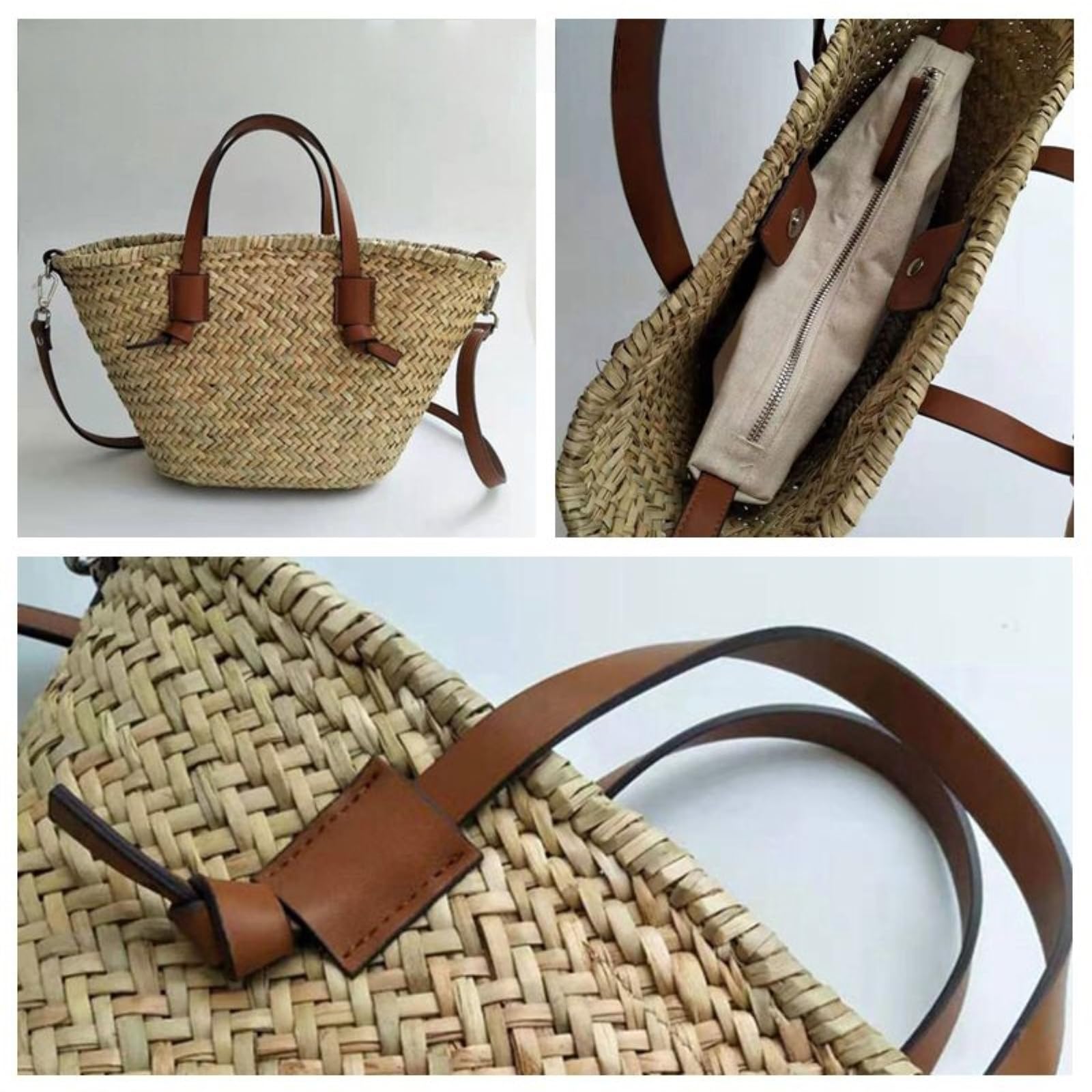 Strandtasche Casual Korbtaschen Rattan Sommer Schulter Crossbody Tasche Strandstroh Tasche-Brown