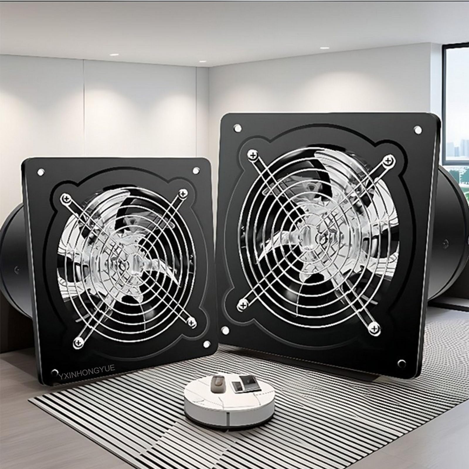 6-Inch Modern Industrial Exhaust Fan, Low Noise High Air Volume Bathroom Ventilator with Silver Metal Grill, 220V & 8-Inch Options for Home & Workshop, Efficient Air Circulation