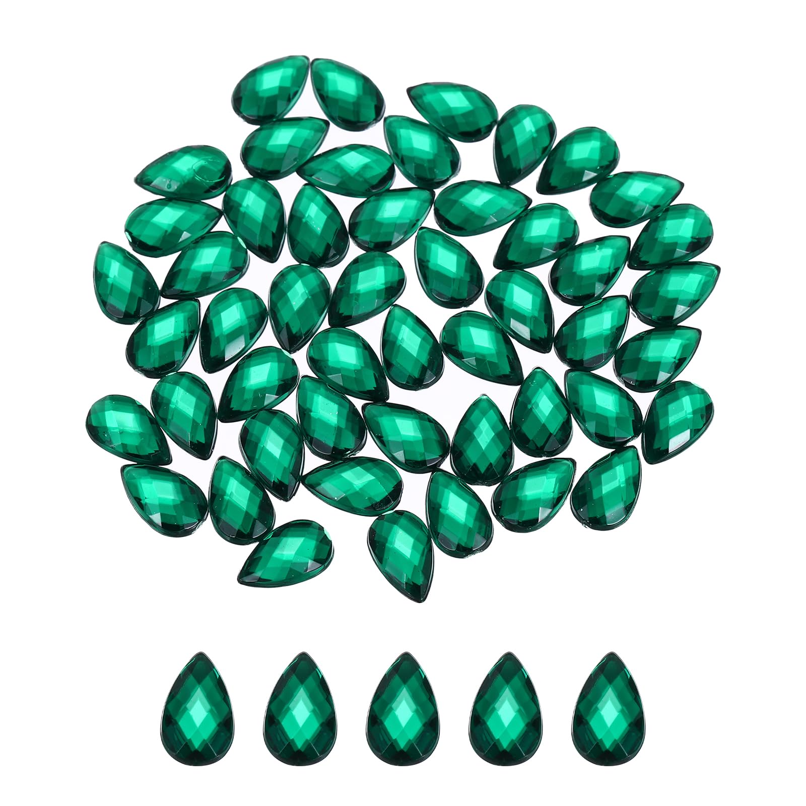 sourcing map 200PCS Flat Back Acrylic Teardrop Gems 6x10mm Artificial Rhinestones for DIY Crafts Bead Wedding Party Face Painting Jewelry Making Green
