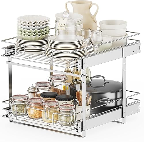 ROOMTEC Organizador de gabinete deslizante para cocina, estantes extraíbles de 2 niveles, organizador y almacenamiento de gabinete deslizante,