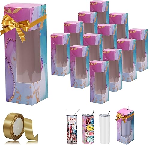 Miniatura 7 de 12 vasos de papel kraft con cinta, cajas de vasos de sublimación para embalaje de vasos rectos delgados de 20 onzas, regalos de cumpleaños