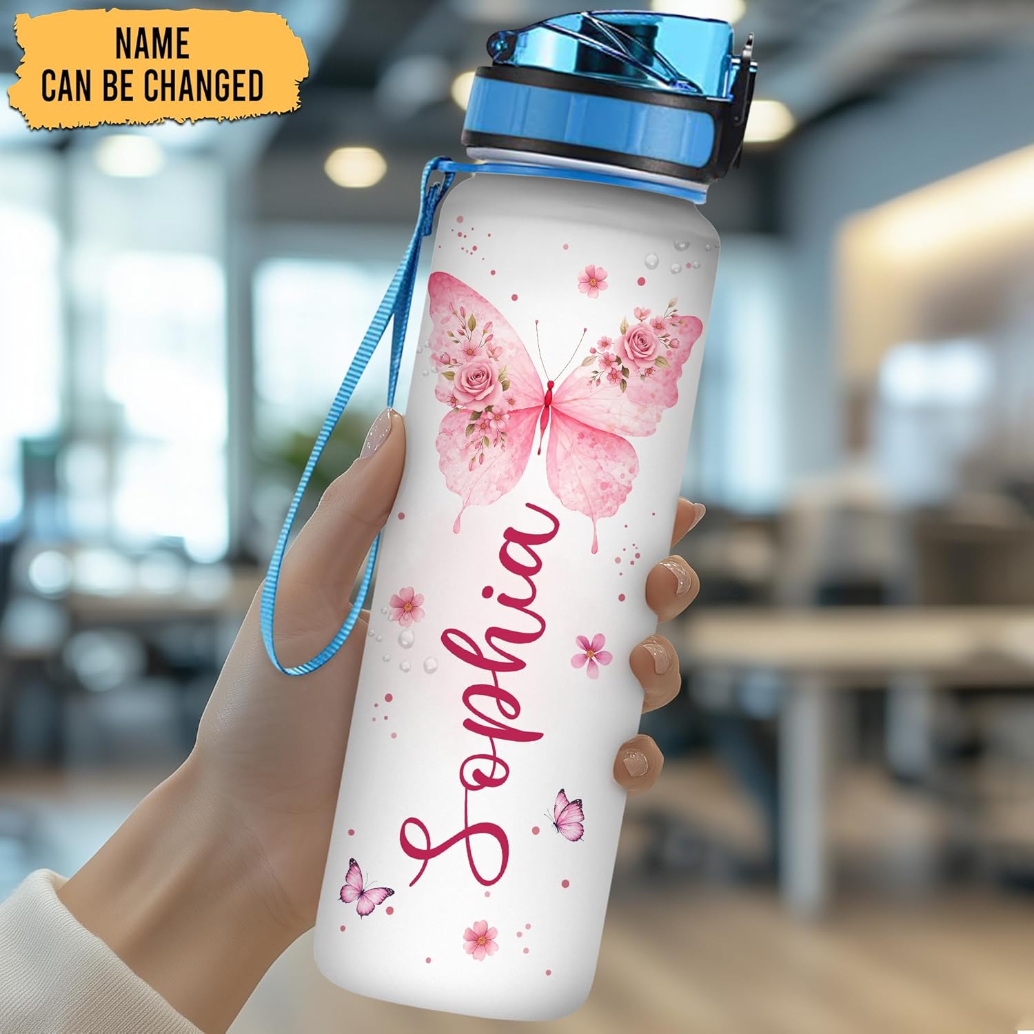 Hyturtle Personalized Christian Water Bottle - 32oz Motivational Water Bottle with Leak-Proof Lid Time Marker - Custom Name Gift for Butterfly Butterfly Lovers Women Girls On Birthday Christmas - Image 2