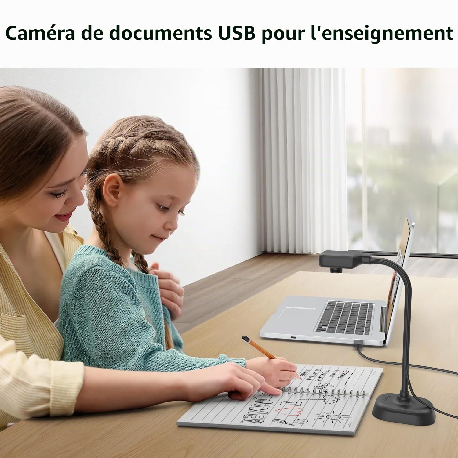 Caméra de Documents USB avec Microphone Intégré pour Enseignants, Compatible Mac OS Windows Chromebook