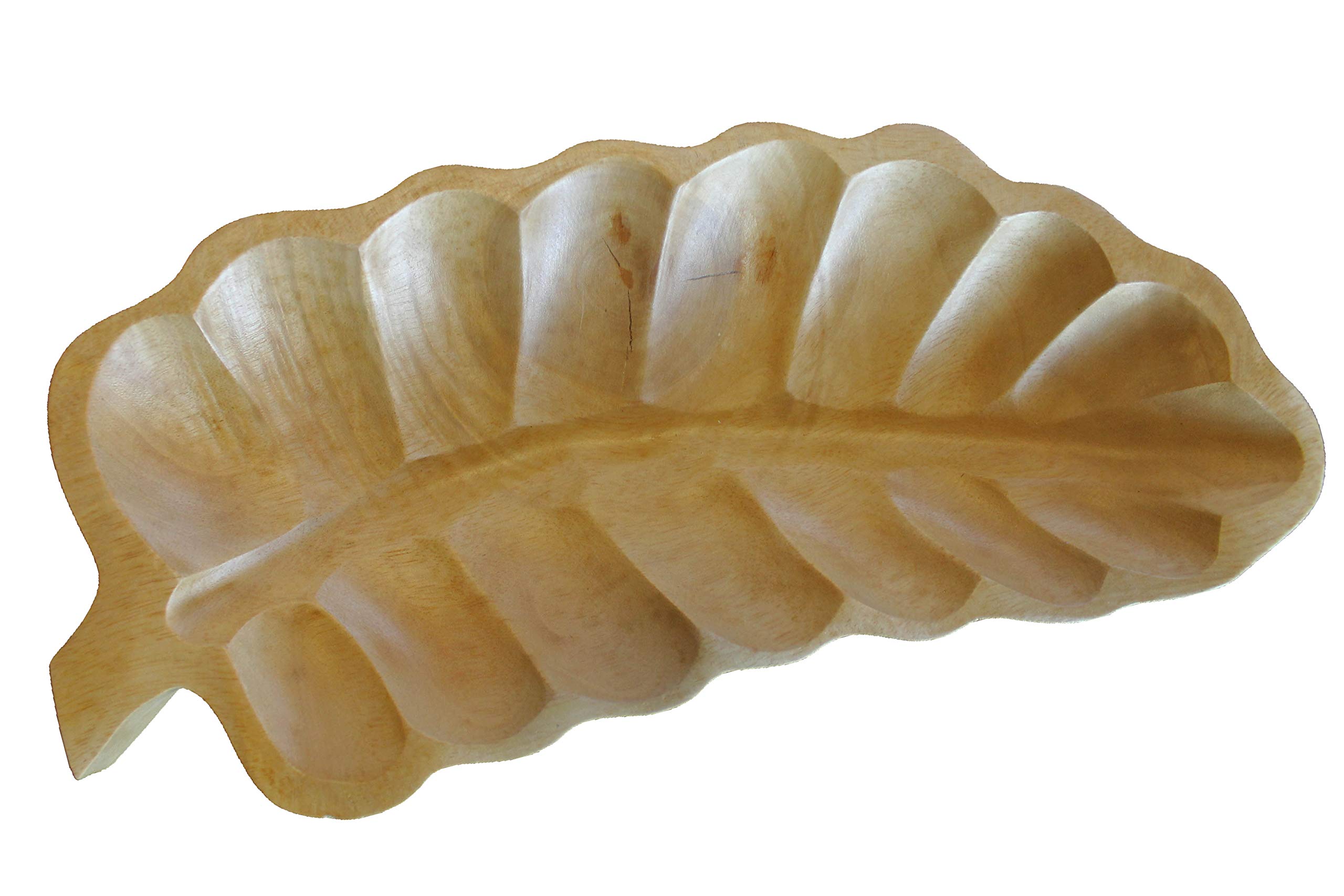 Bol à fruits déco bois manguier feuille 33 cm