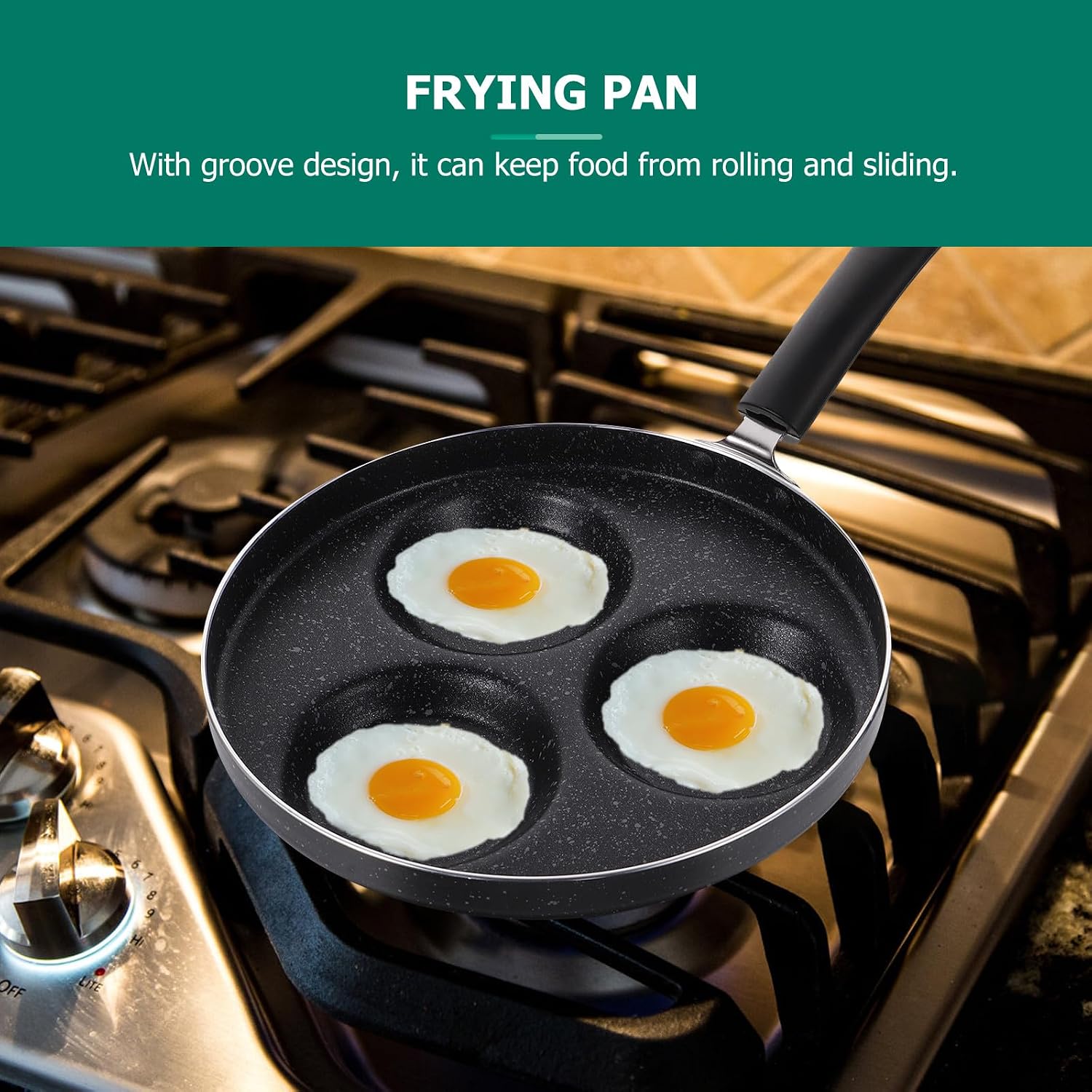 FRCOLOR Non-stick Egg Frying Pan 22cm Household Breakfast Skillet for Gas Stove Cooking, Three-hole Design Omelet Pan for Egg, Burger, and Pancake Making Style