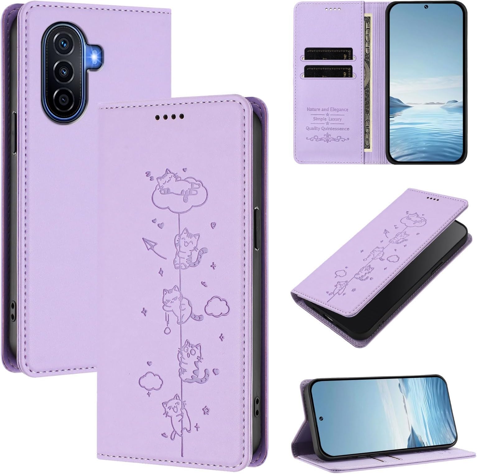 Case Cover Compatible with Huawei Nova Y70 / Nova Y70 Plus,Compatible with Huawei Enjoy 50 / Enjoy 60 【RFID Blocking】【Card Holder Magnetic closure Flip Kickstand】Purple