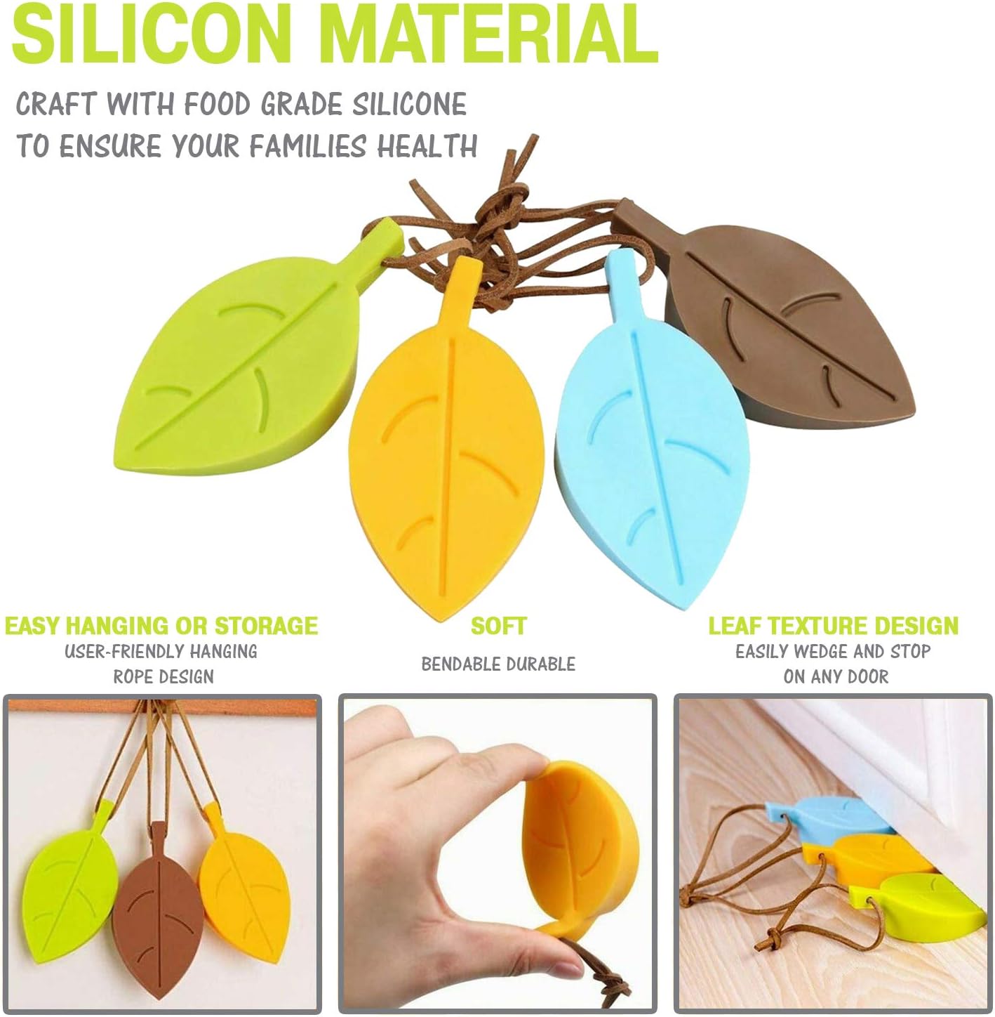 🔥 Leaf Style Door Stoppers Set - Silicone Rubber Stoppers Colorful Door Stopper Finger Protector Rubber Door Stopper with Holders Silicone Window/Door Stops Baby Door Wedge Stopper for Home and Office