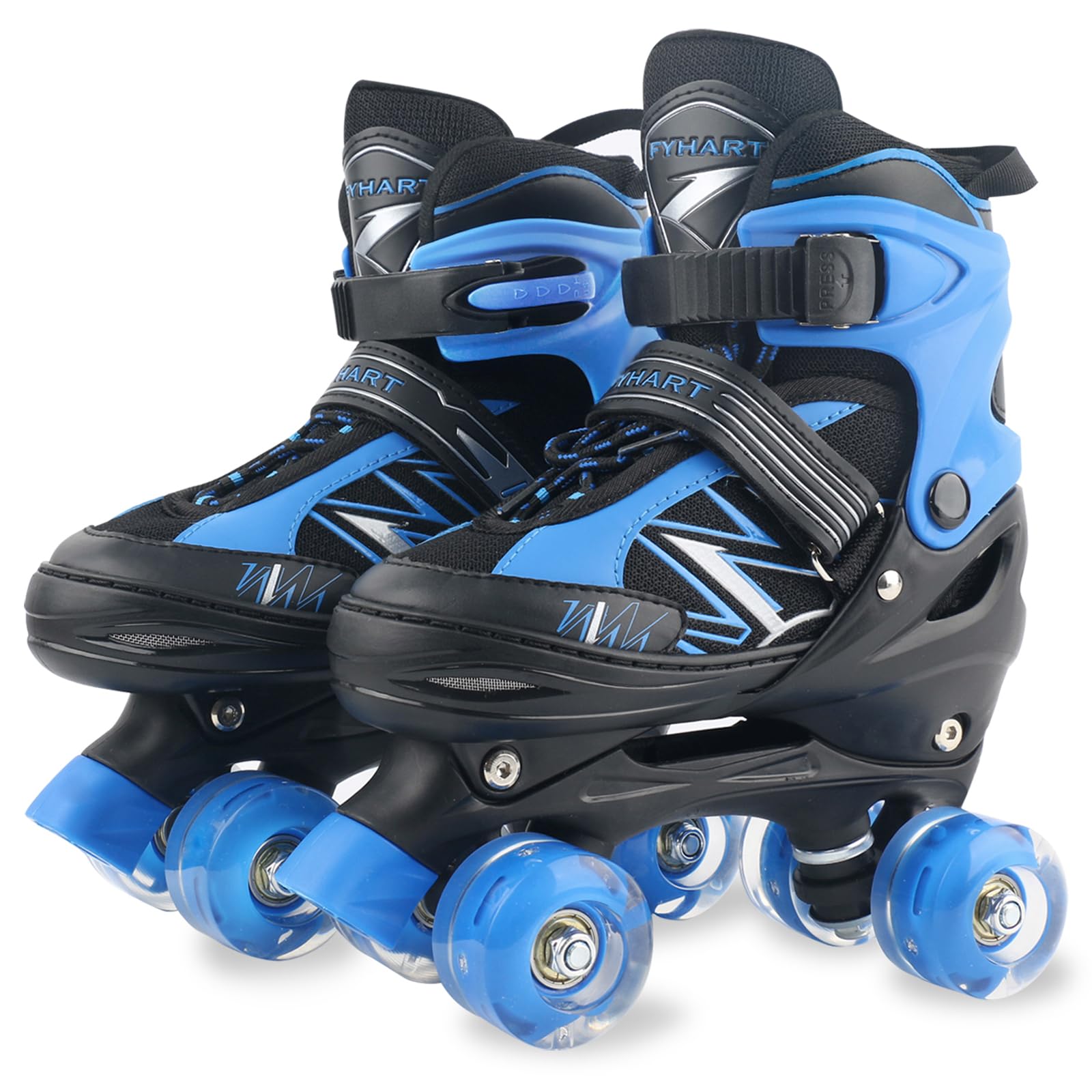 Ceestyle Patins à roulettes, Rollers Quad avec 8 Roues Lumineuses, Patin a Roulette pour Enfant Fille Garçon, Taille Réglable - Bleu S (EU 27-32