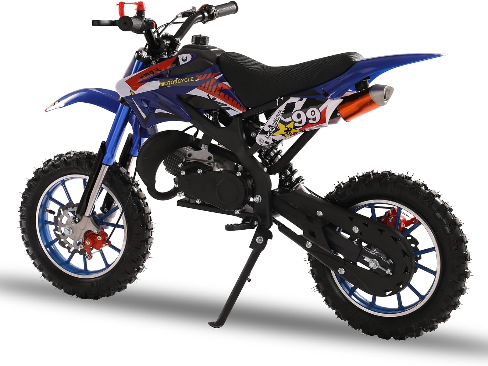 Rodiuiu 50cc 2-Stroke Kids Dirt Bike, Mini Dirt Scooter Bike Pocket, Gas Power Off Road Mini Pocket Motorcycle with Front Rear Disc Brakes, Pocket Gas Motorbike, Racing Max Speed 40km/H Blue