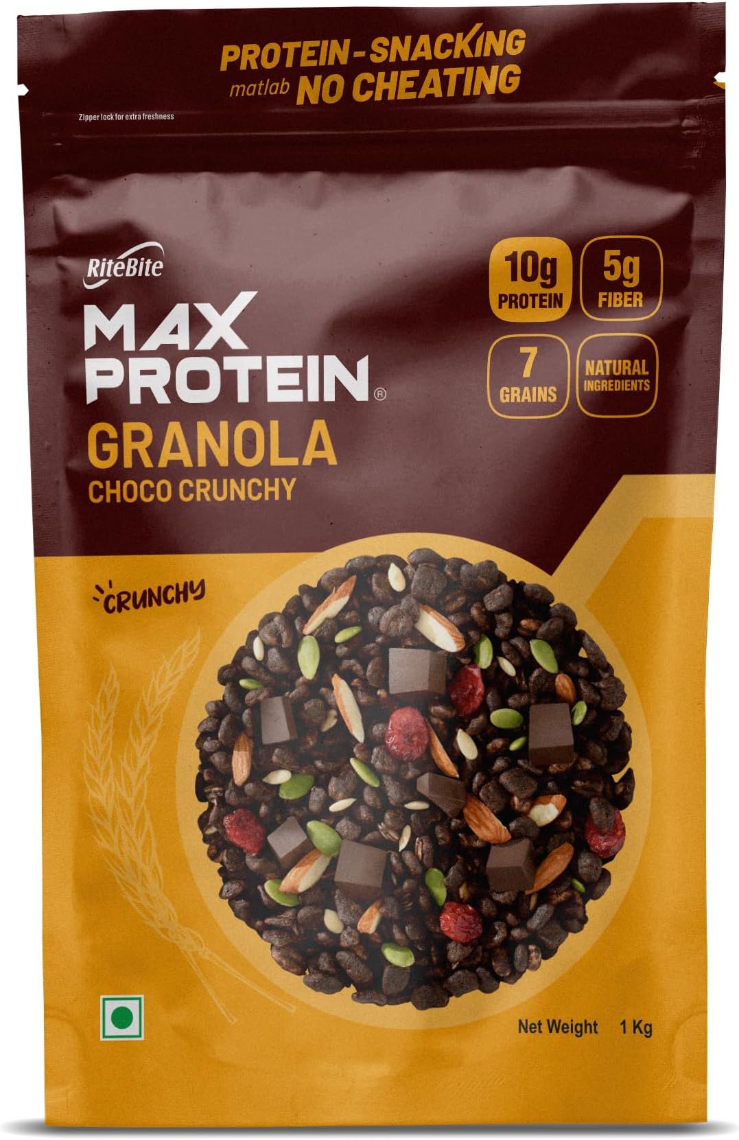 RiteBite Max Protein Granola Choco Crunchy 1kg| 7 GrAins| 10g Protein| 5g Fiber| Natural Ingridents| Heart Healthy| Simply Delicious| Vegan