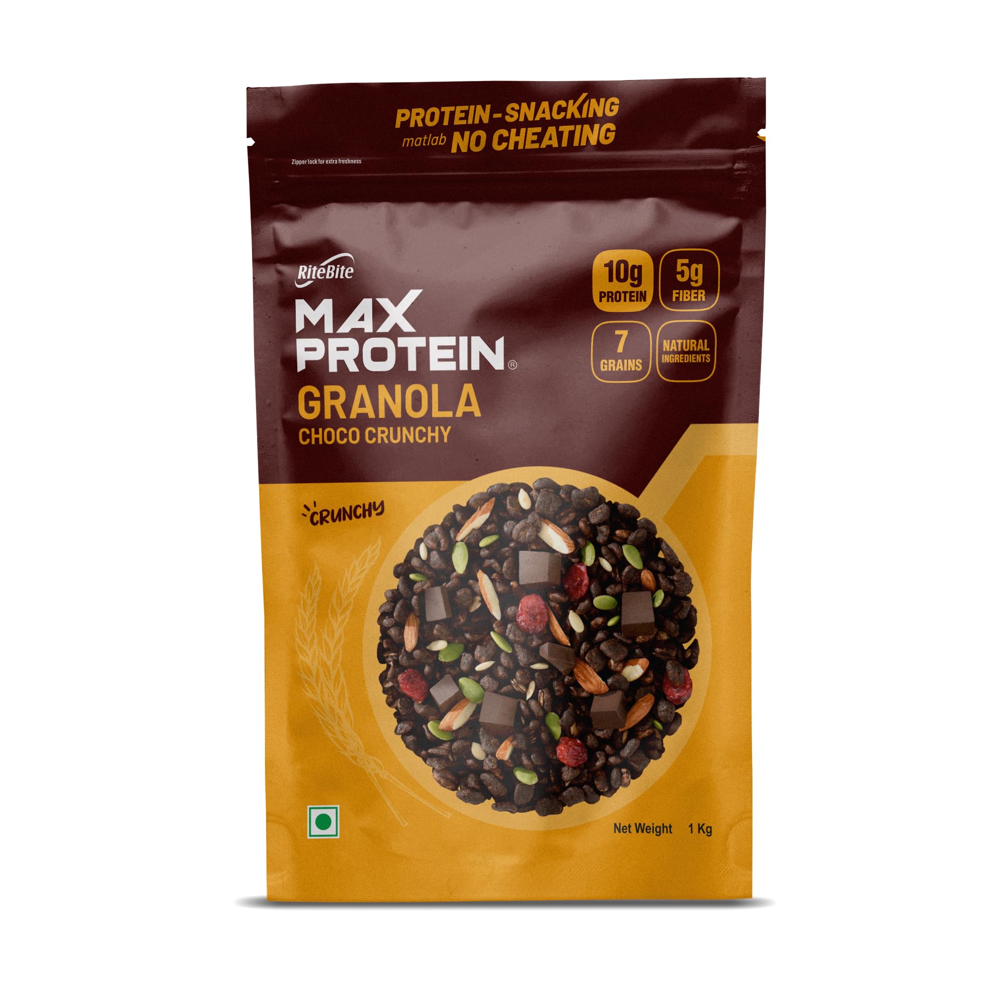 RiteBite Max Protein Granola Choco Crunchy 1kg| 7 GrAins| 10g Protein| 5g Fiber| Natural Ingridents| Heart Healthy| Simply Delicious| Vegan