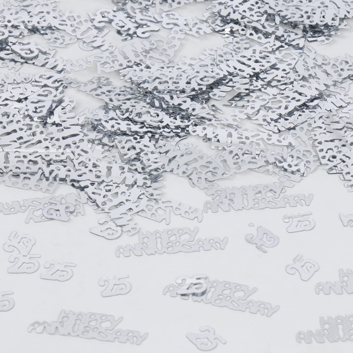 Hrovsur 25 Happy Anniversary Confetti Glitter - Silver 25th Anniversary Party Table Decorations Happy Anniversary Confetti, Perfect for Table Decorations Party Supplies DIY Craft