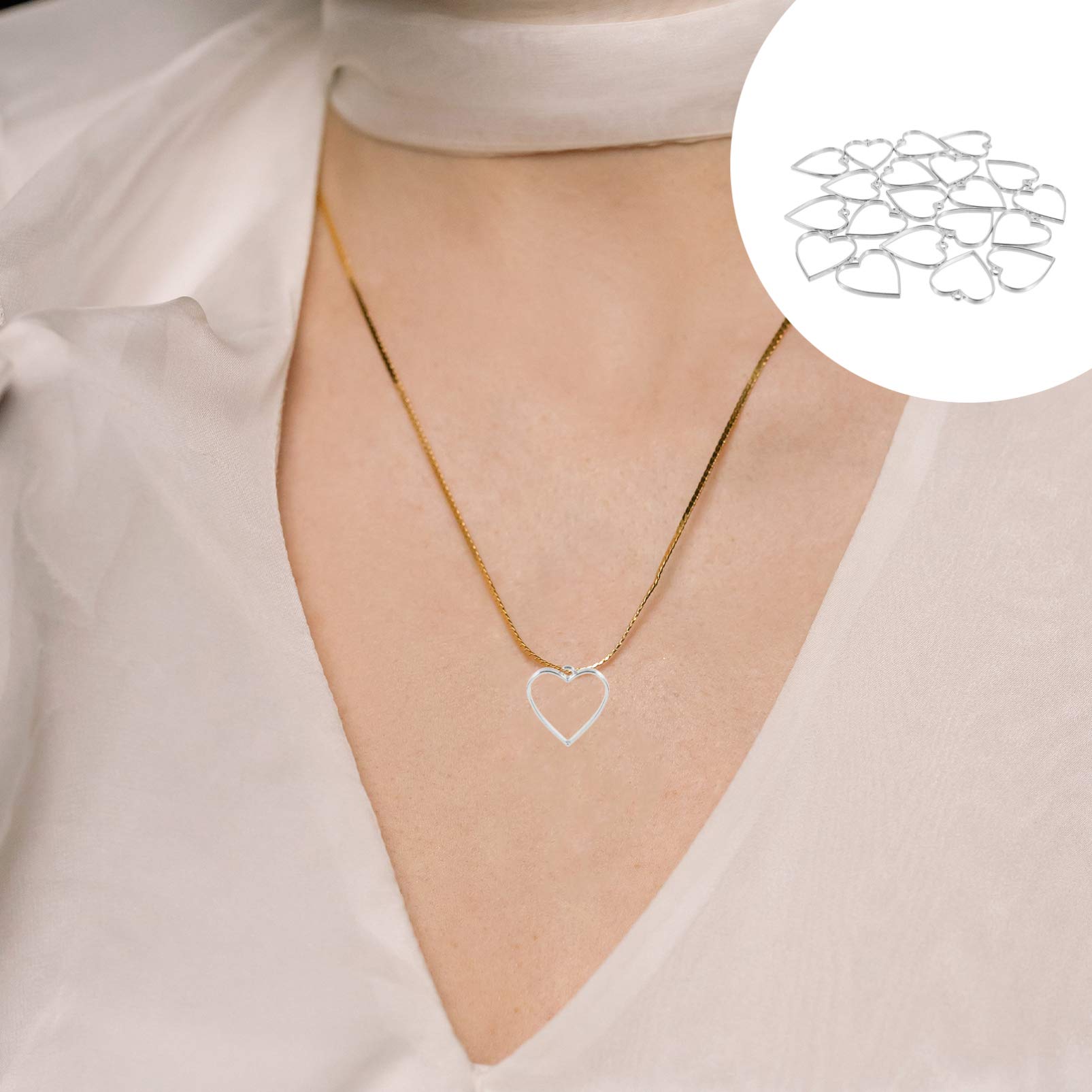 20 Ciondoli Cuore Cavo In Lega Per Gioielli Fai Da Te - 3x3,2 Cm - Base Per Collane, Spille E Orecchini