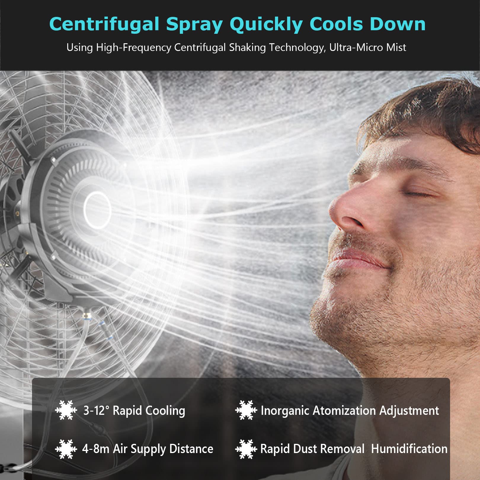 Ventilador de nebulización oscilante comercial para refrigeración al aire libre, 3 velocidades ajustables, ideal para patio y jardín