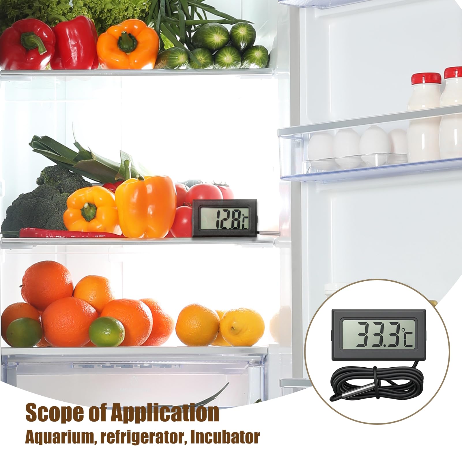 4 Mini Thermomètre Numérique, Thermomètre Digital LCD Moniteur de Température avec 1m Sonde Externe pour Reptiles Réfrigérateur Congélateur Réfrigérateur Aquarium Incubateur Volaille