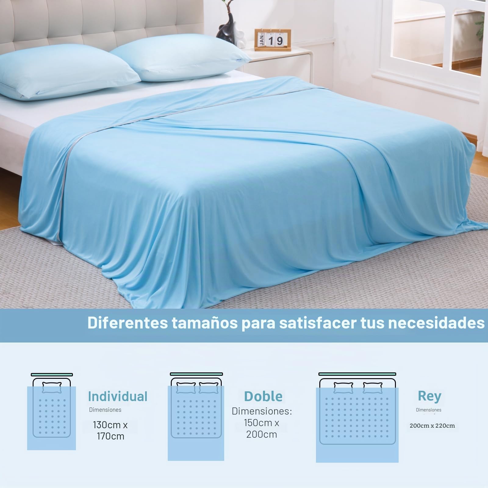 Marchpower ARC-Chill® Manta de enfriamiento de Verano con sensación fría Q-MAX>0,5 Manta Verano de Doble Cara para Cama sofá de Viaje, 130 x 170 cm, Azul