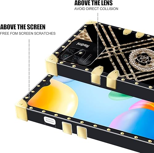 Miniatura 3 de CCSmall Funda de teléfono clásica para Xiaomi Redmi 10C con soporte de anillo, lujo elegante decoración de metal esquina suave TPU mujeres caso