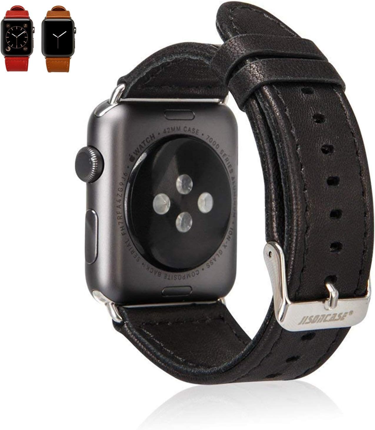 JISONCASE Leather Band for Apple Watch 40mm Series 5/4, 38mm Series 3/2/1, Premium Genuine Leather Wrist Strap for iWatch Sport, Edition, 38mm and 40mm Classic Black