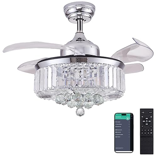 DuMaiWay 36" Dimmable Fandelier Crystal Ceiling Fan with Lights and