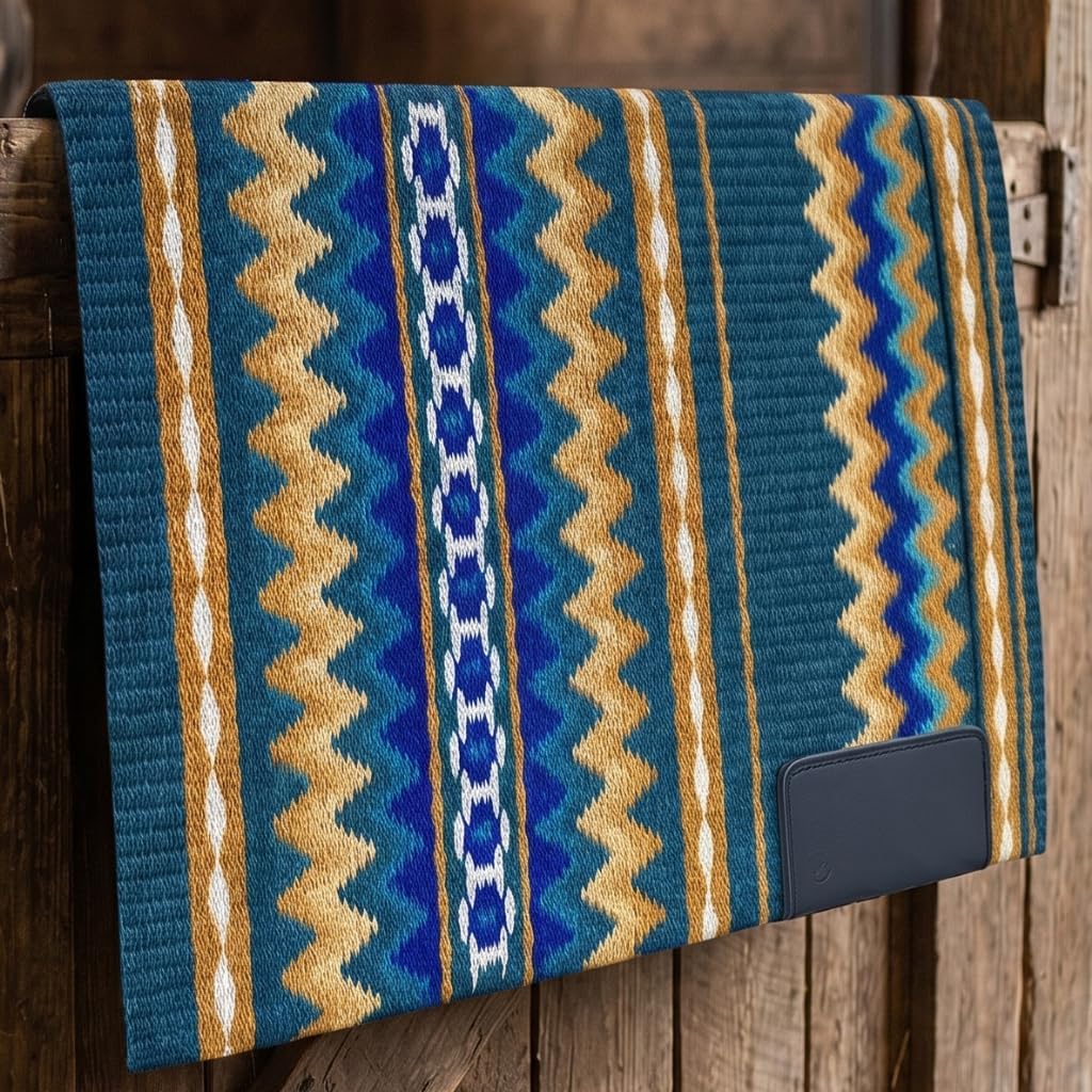 Western Show Saddle Pad/Blanket for Horses - Handmade Wool Saddle Blanket with New Zealand Design, Thick, Durable & Comfortable for Horse Riding (34” L x 42” W x 1) M60