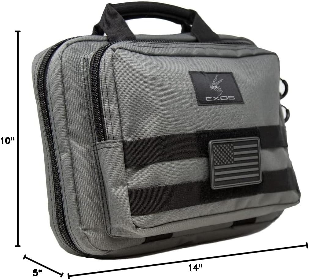 Exos Double Pistol Case - Tactical Double Soft Pistol Gun Bag - Handgun Carrying Case with Compartments - Hand Gun Storage Bag with MOLLE Webbing and Padded Interior - Designed in USA