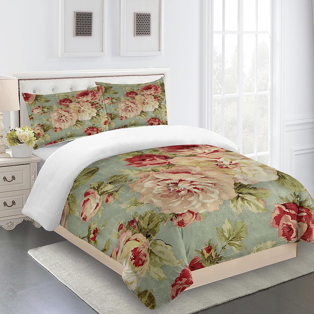 Housse De Couette 140x200 Cm + 2 Taies D'oreiller - Imprimé Fleur 3D Microfibre - Fermeture éclair - Pour 1 Personne