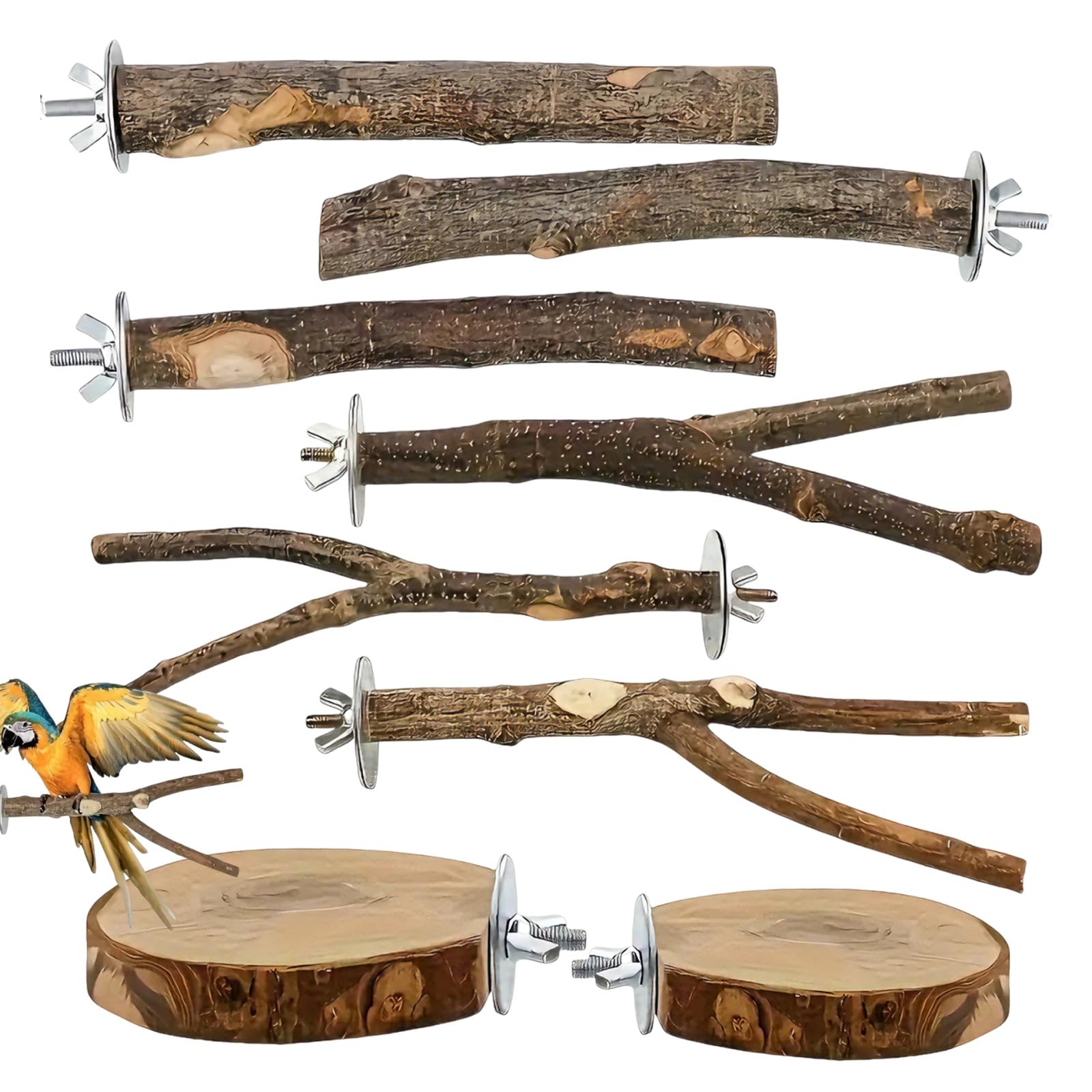 8 PCS Bird Perches For Cage, Parrot Perch Natural Wood Bird Perches for Cage, Budgie Toy Set Natural Wood for Cockatiels, Parrot Toys Perches & Platforms for Indoor Bird Aviary