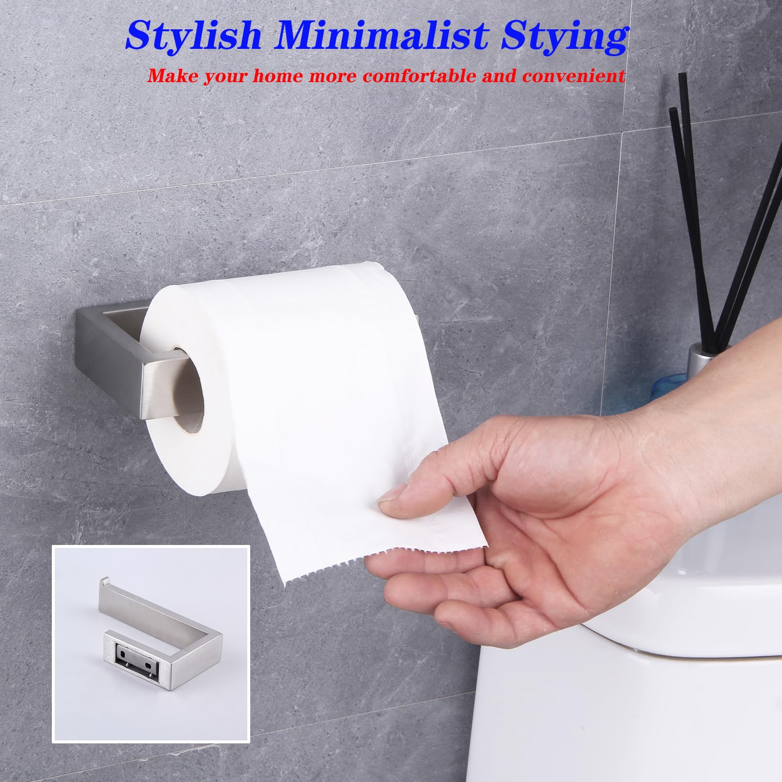 Juego de accesorios de baño de 2 piezas de acero inoxidable contemporáneo montado en la pared - Soporte para papel higiénico con anillos de toalla, acabado cepillado HG1708-2LS 7