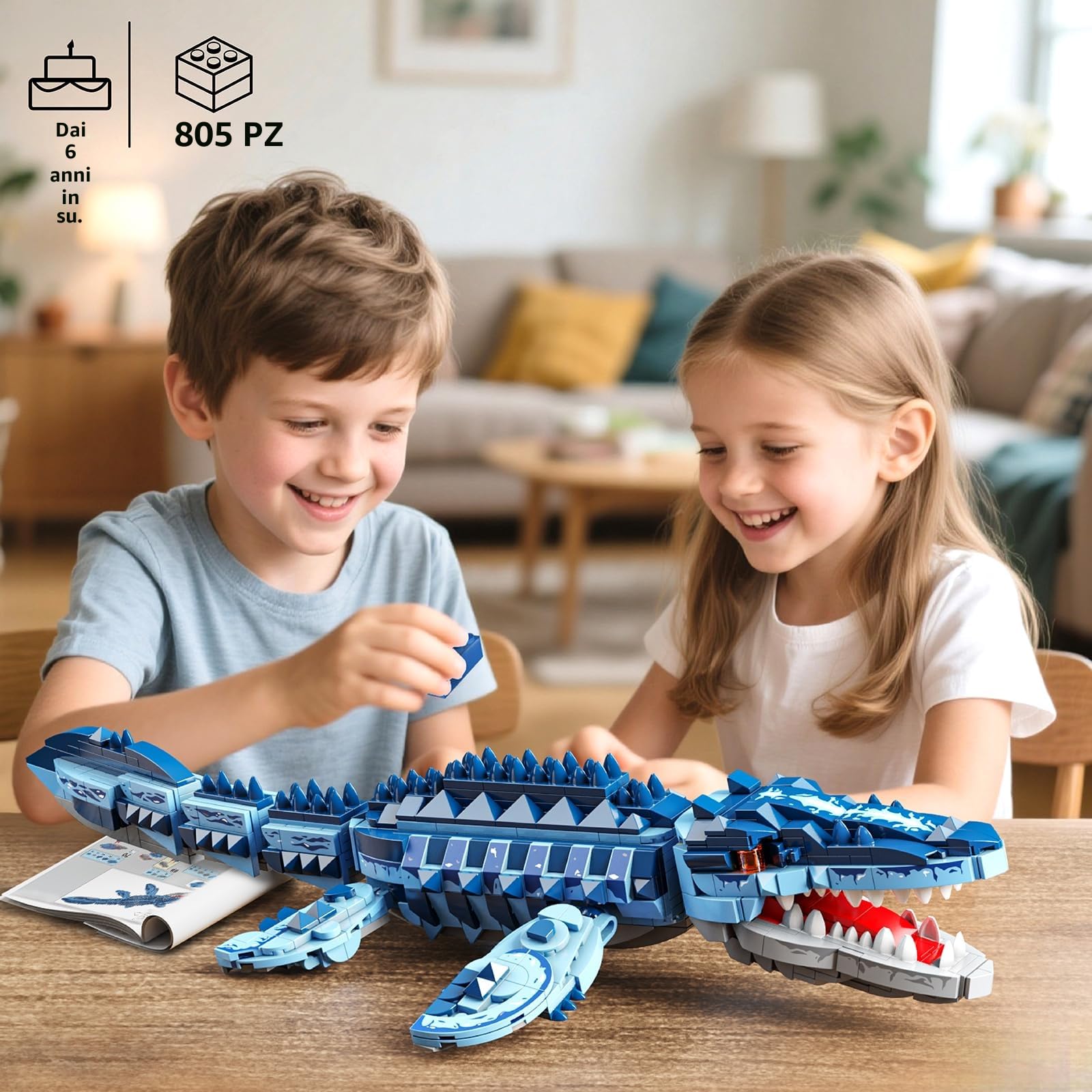 TYCOLE Mosasaurus Set di Costruzione Dinosauri per Bambini Adulti 805 Pezzi | Modello Dinosauro Giocattolo Regalo Bambina Bambino 6 anni per Halloween Natale e Compleanno