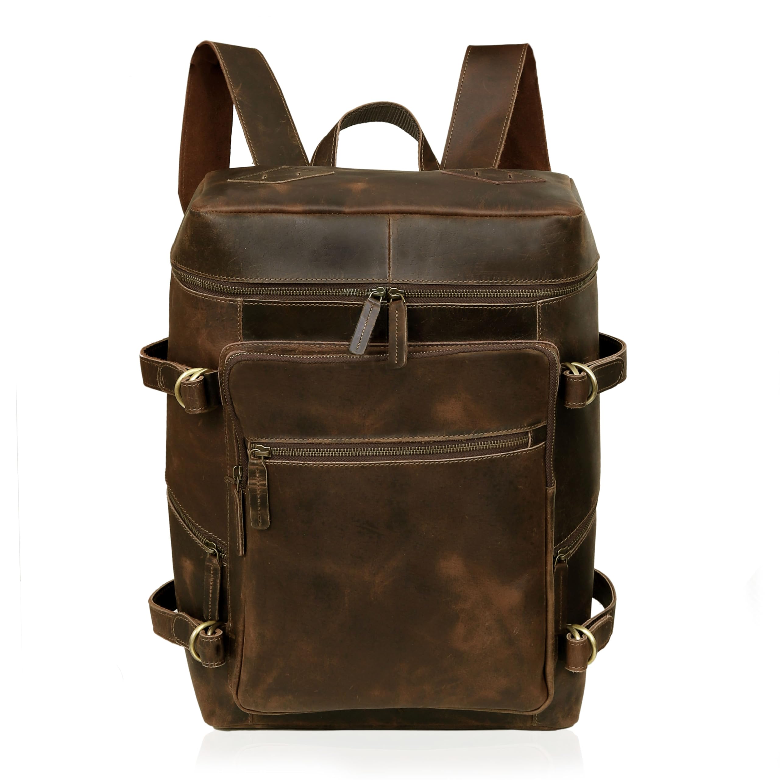 HLC Leather Brown Backpack For Men 17 Inch Genuine Laptop Backpack For Women Men Genuine Leather Backpack Vintage Large Capacity Business Retro Daypack