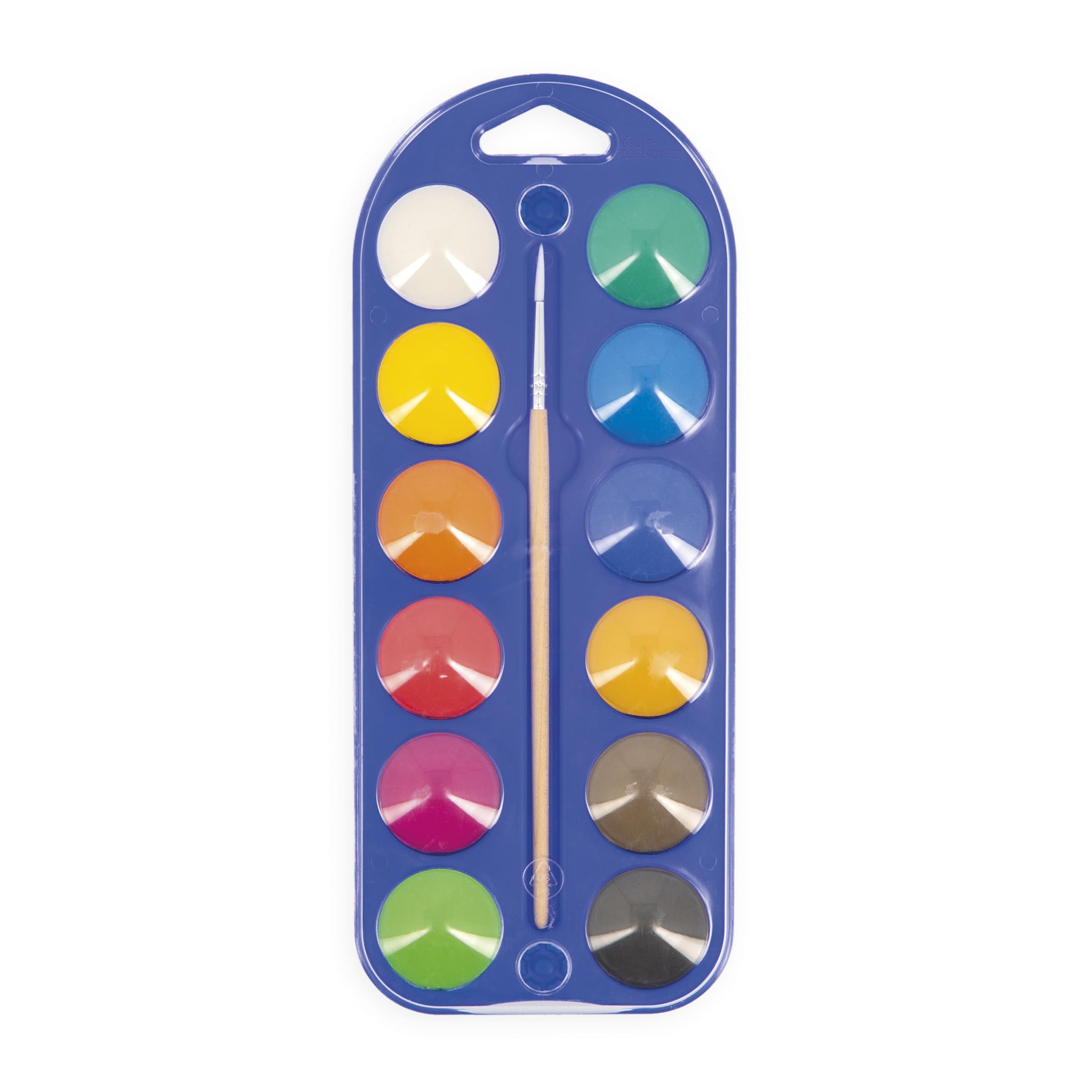 Palette De Peinture à L'eau Janod – 12 Pastilles + Pinceau – Lavable – Couvercle Pour Mélanger – 9,2x23 Cm – Dès 3 Ans – J07409
