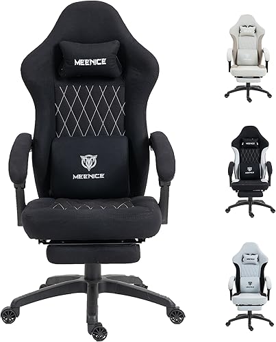 Silla de juegos de tela con resorte de bolsillo, silla ergonómica de respaldo alto para videojuegos con reposapiés, soporte lumbar de masaje, altura