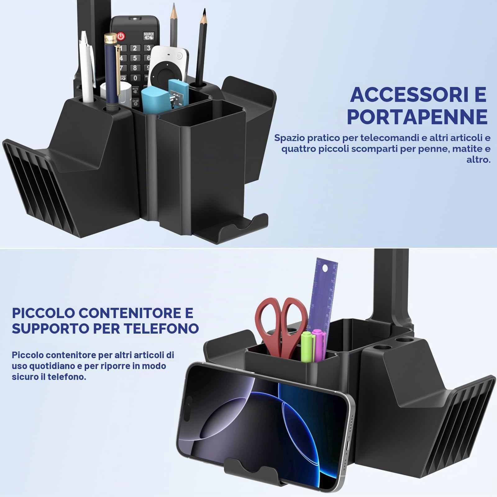 KDD Supporto per Controller Doppio, Porta Cuffie da Scrivania Universale con Supporto Telefono, Porta Controller Multifunzionale, Organizer Da Scrivania per Penna Telecomando Xbox ONE PS4 PS5 PC Nero