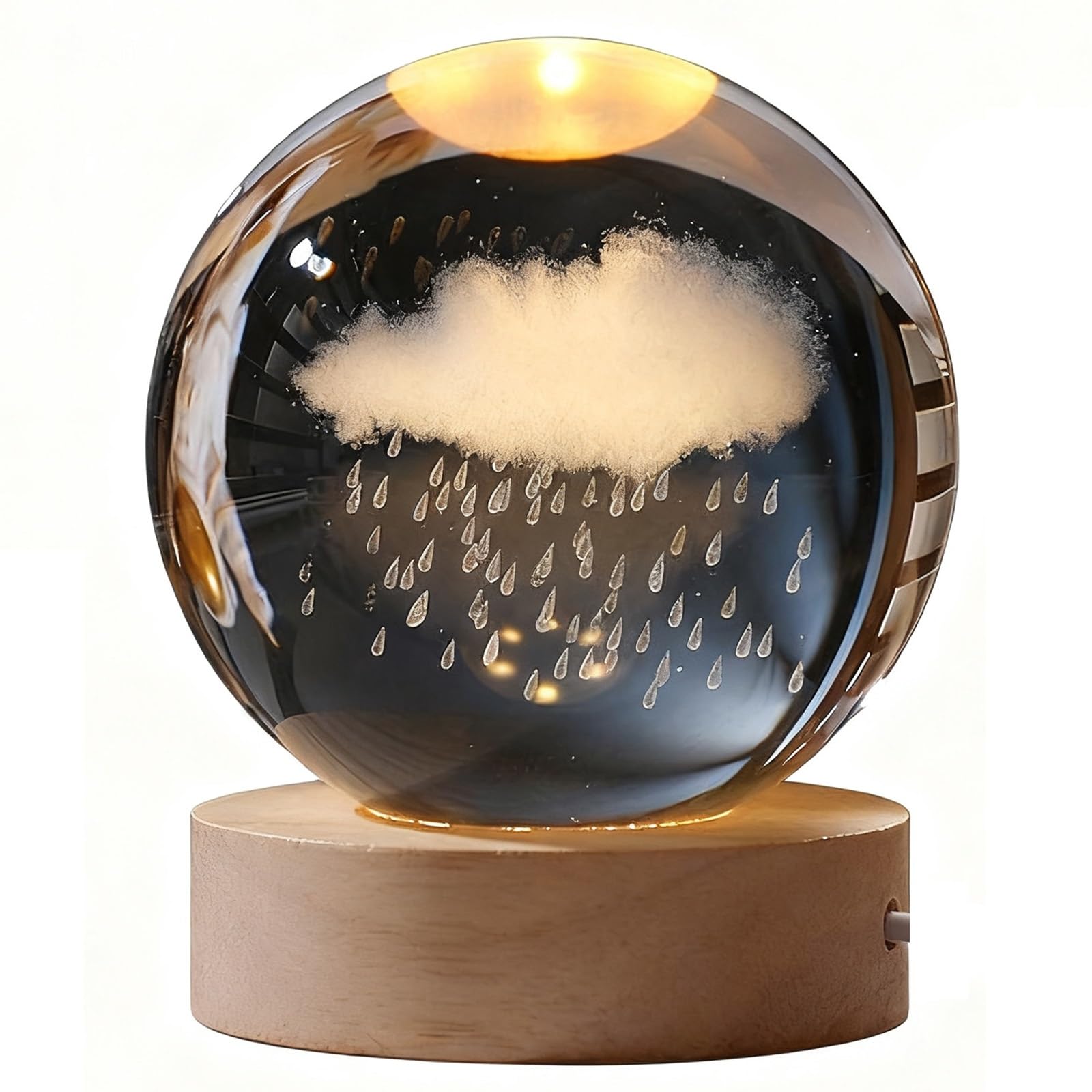 Bola de cristal alimentada por USB con soporte, esfera de luz cálida para decoración del hogar, adorno de escritorio y regalo