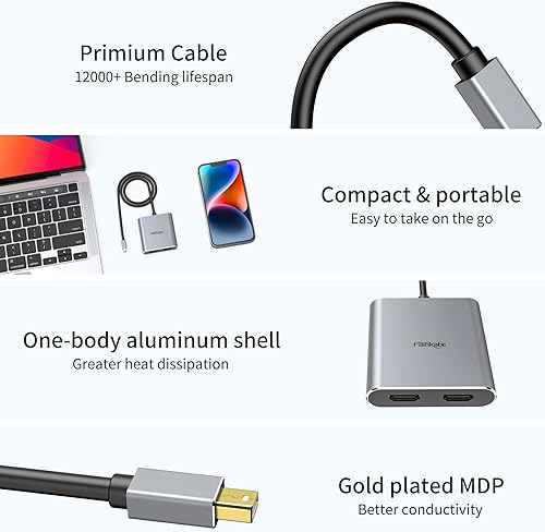 Miniatura 7 de Fairikabe Adaptador Mini DisplayPort a HDMI dual, 4K @60Hz, MST, SST, para laptop, PC, monitor, proyector y más