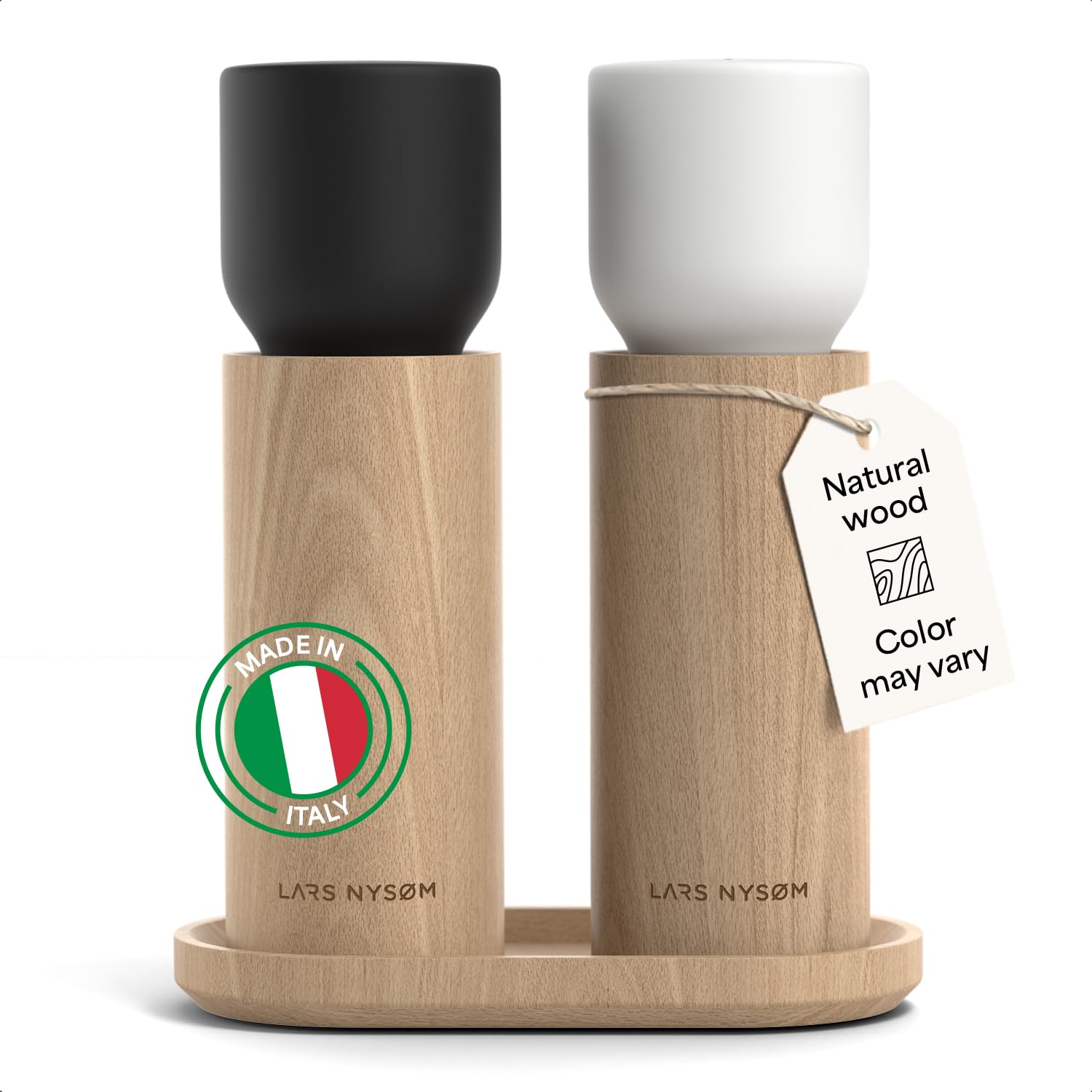 LARS NYSØM Salz und Pfeffermühle Holz Set - Manuelle Mühlen Keramikmahlwerk