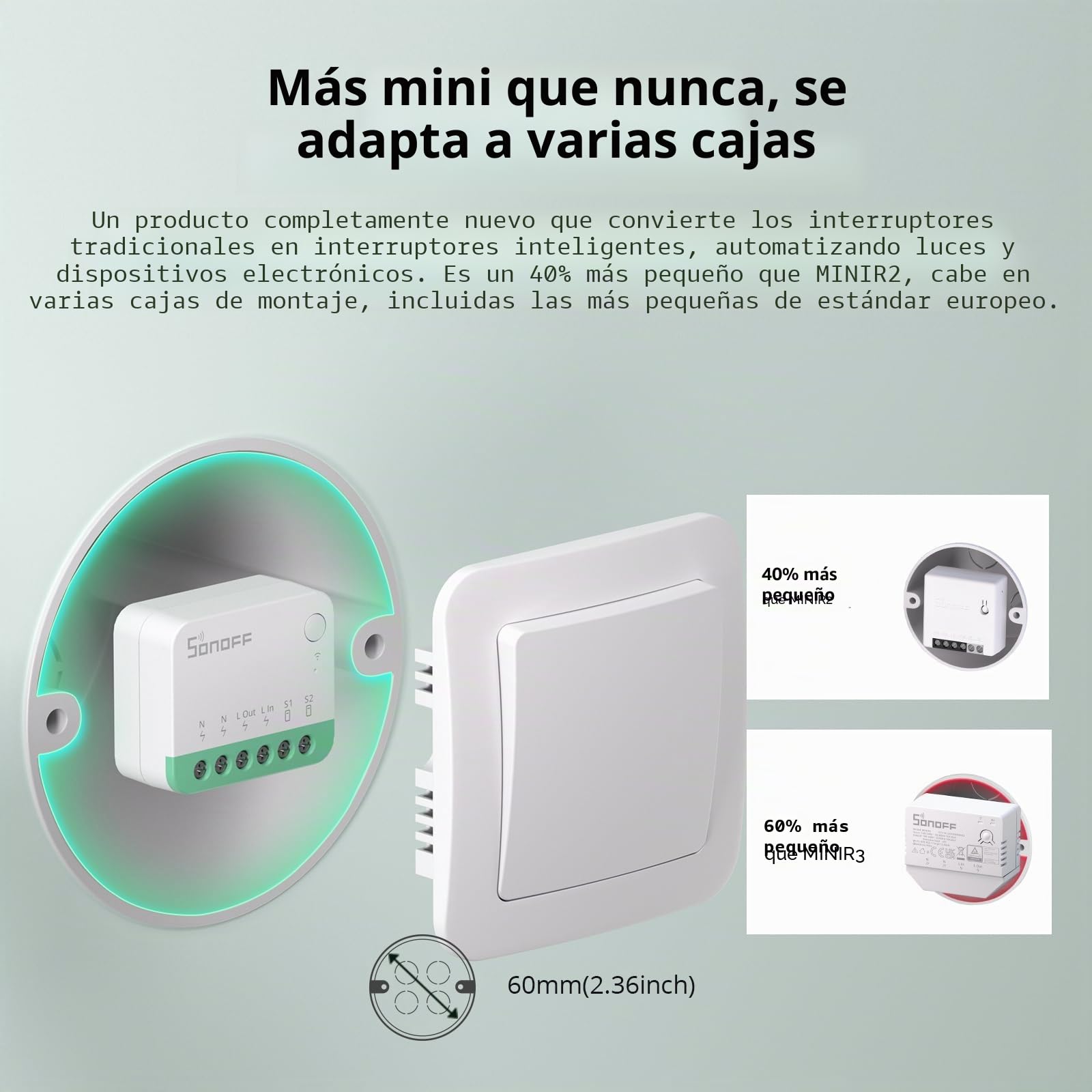 Wi-Fi Smart Switch de 2 Vías,SONOFF MINIR4 mini Interruptor Inteligente Wifi,Control APP, control por voz，Funciona con Alexa, Google Home Assistant.（10A 2400W）