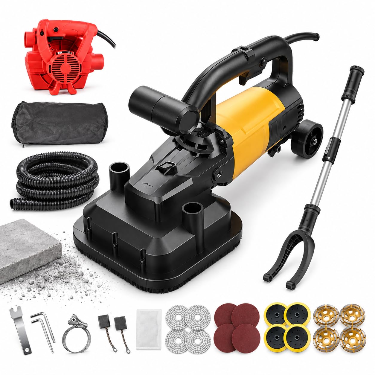 Lucidatrice per cemento a 4 teste, Kit-4, 4800 giri/min, Aspirapolvere