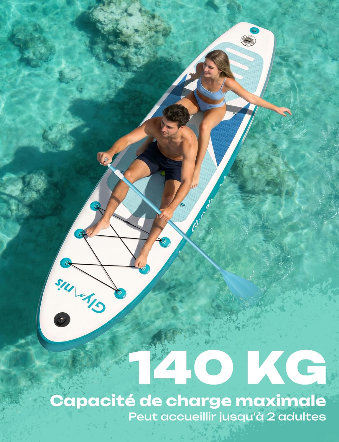 Glymnis Sup Board Stand Up Paddling Board Gonflable Stand Up Paddle Board Set 10'6 "320x80x15cm 6 Pouces d'épaisseur avec Pompe à air à pagaie en Aluminium et Accessoires complets
