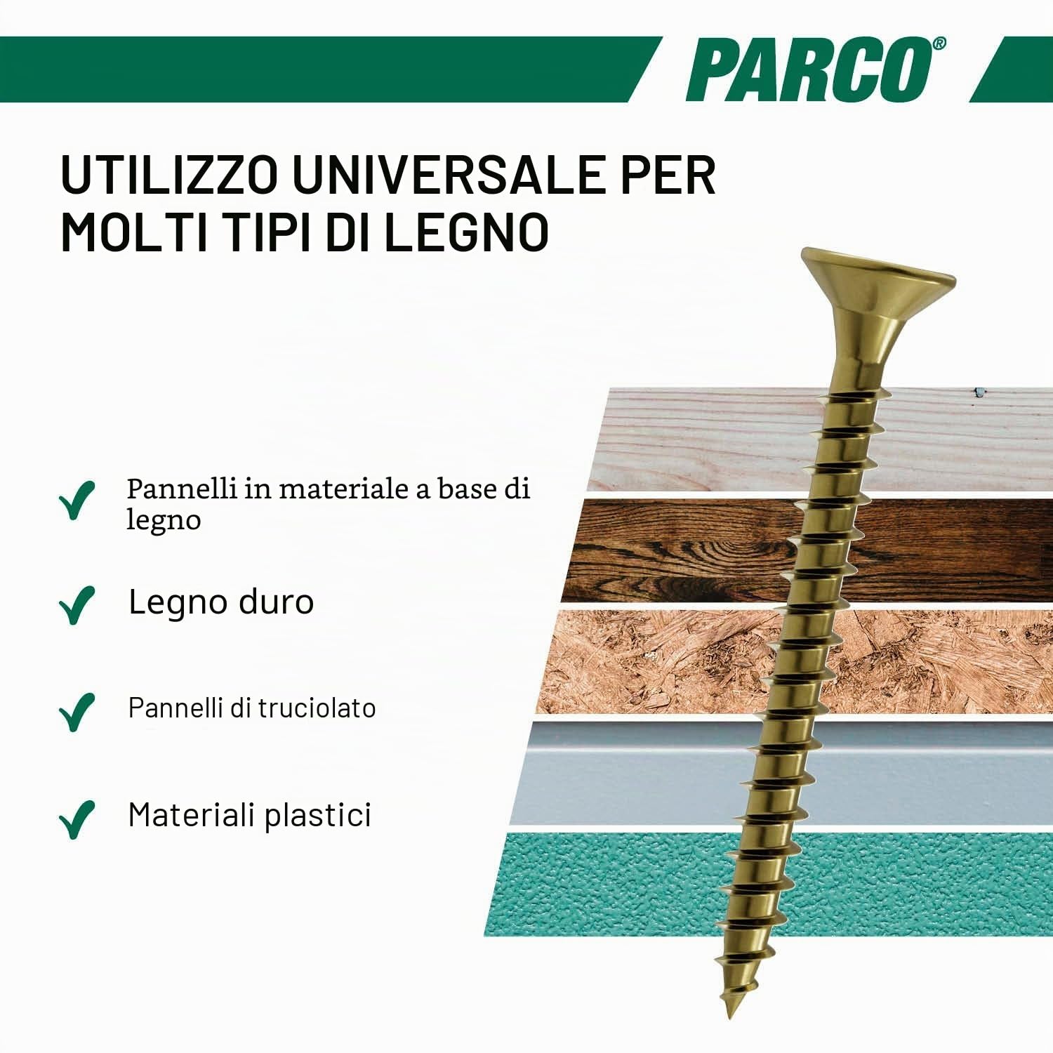 PARCO Set di viti per legno a testa svasata, 4900 pezzi, assortimento di viti TX di diverse dimensioni, 3 x 16 mm, 5 x 60 mm, assortimento di viti per legno, viti universali
