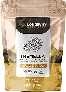 Organic Tremella Mushroom Powder - Ultra Concentrated Tremella Mushroom Supplement - Promotes Healthy Skin and Memory - 100% Fruiting Body - 100 grams - Longevity Botanicals