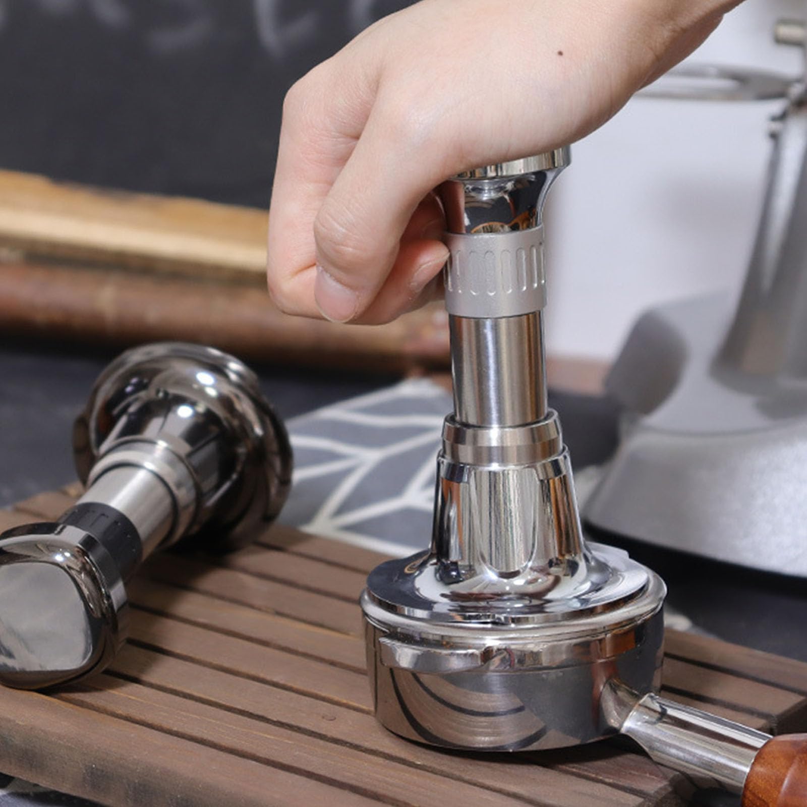 Bodenstampfer, Basisfedermechanismus aus Edelstahl 304, gleichmäßiger Druck, Espresso Stampfwerkzeug, ergonomischer, Kaffeezubehör