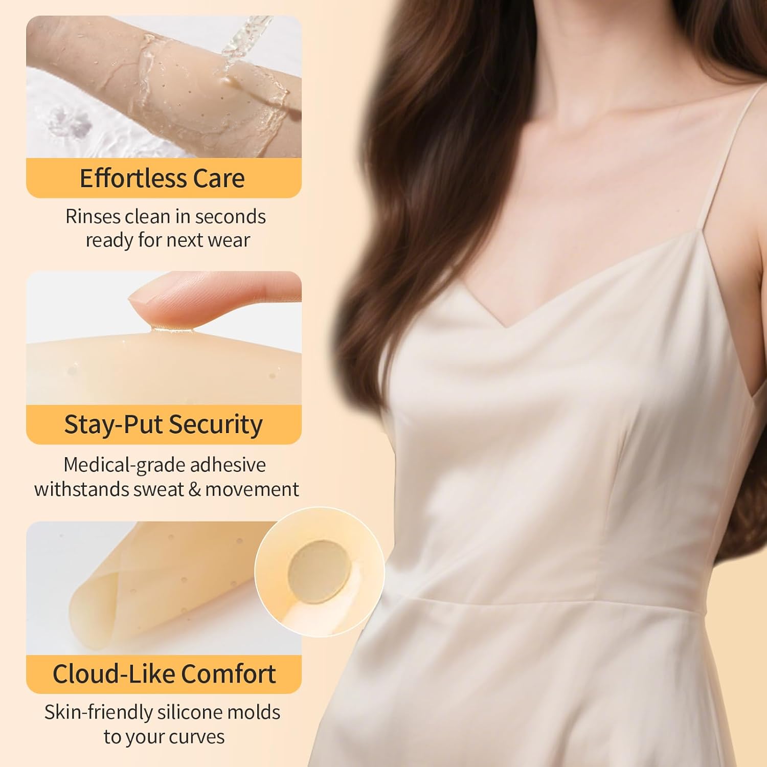 3 Pairs Reusable Nipple Covers for Women, Silicone Pasties, Invisible Sticky Bra for Wedding Dress with Box - Image 2