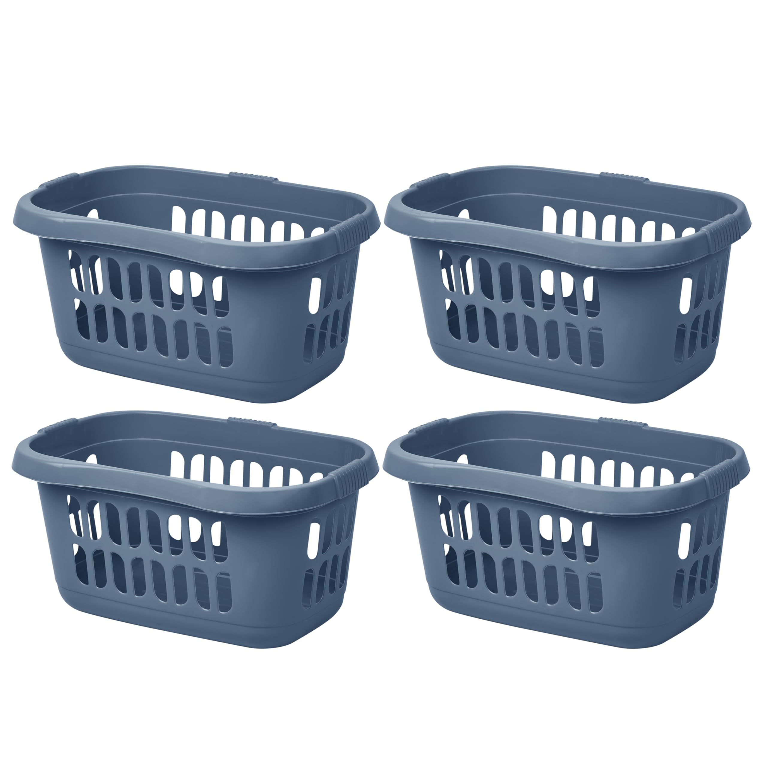 M1SS (Set of 4) 60L Litres Hipster Laundry Basket Hardwearing Plastic with Convenient Carry Handles for Organising Clothes Washing Baskets Storage Linen Bin Tidy Bedroom, Washroom (Midnight Navy)