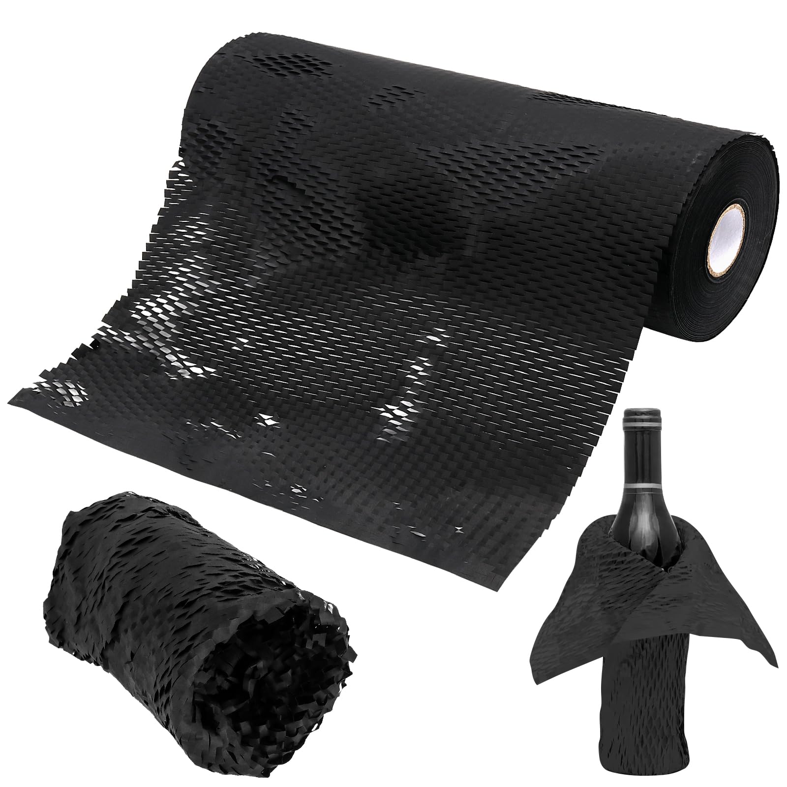FUNSUEI Emballage papier coussin enveloppe, nid d'abeille rouleau de papier emballage perforé 38 cm x 50 m, emballage pour déménagement expédition Breakables，Alternative d'emballage bulle, noir