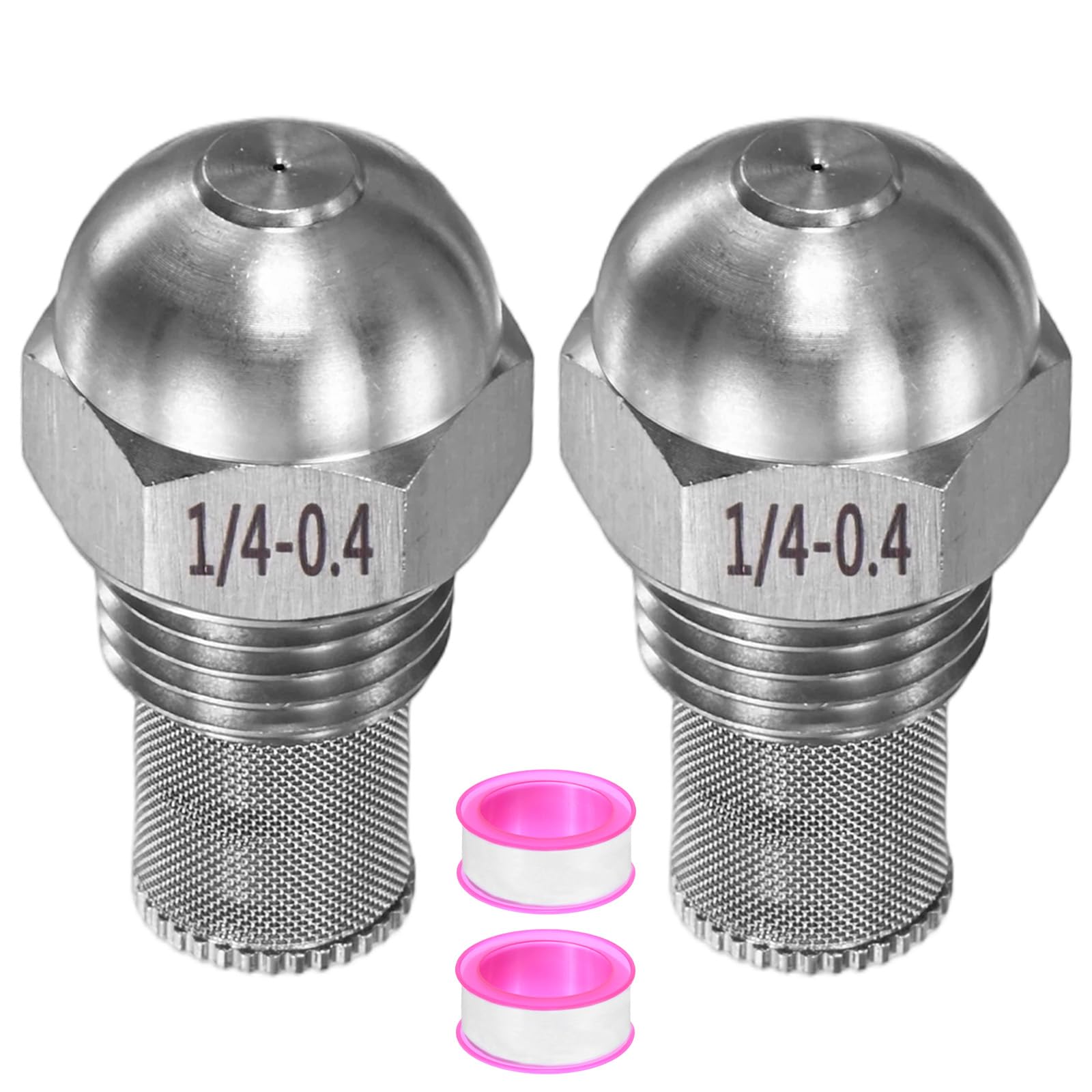 M METERXITY 2-Pack Misting Nozzles, 1/4 BSPT Male Thread 304 Stainless Steel Full Cone Spray Tips with Sealing Tape for Mister Cooling System, Filter Spray Tip [Silver Tone, 0.4 Pore]