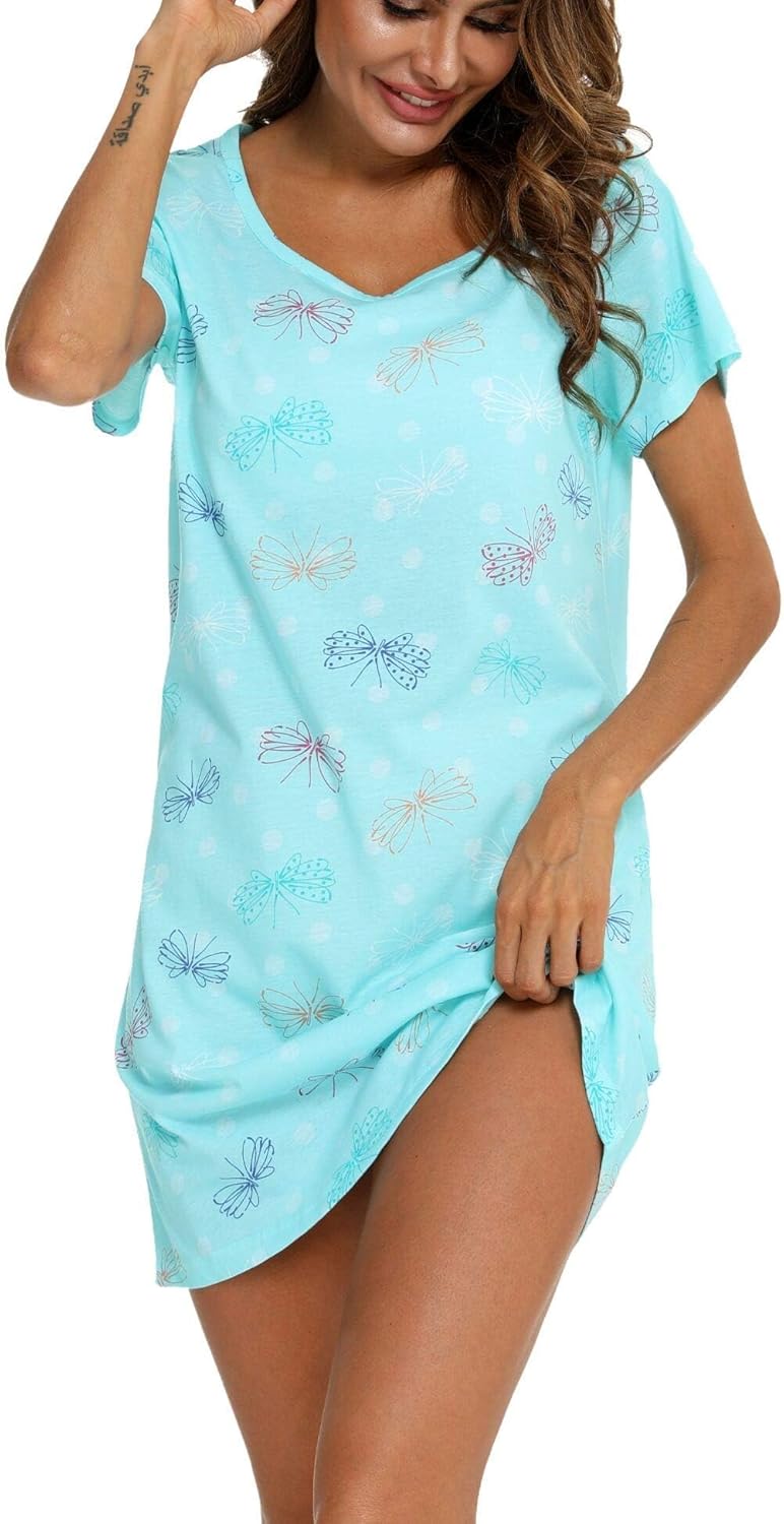 ENJOYNIGHT 3 Pack Womens Nightshirt Cotton Nightgown Short Sleeve Soft Sleep Shirt - Image 2