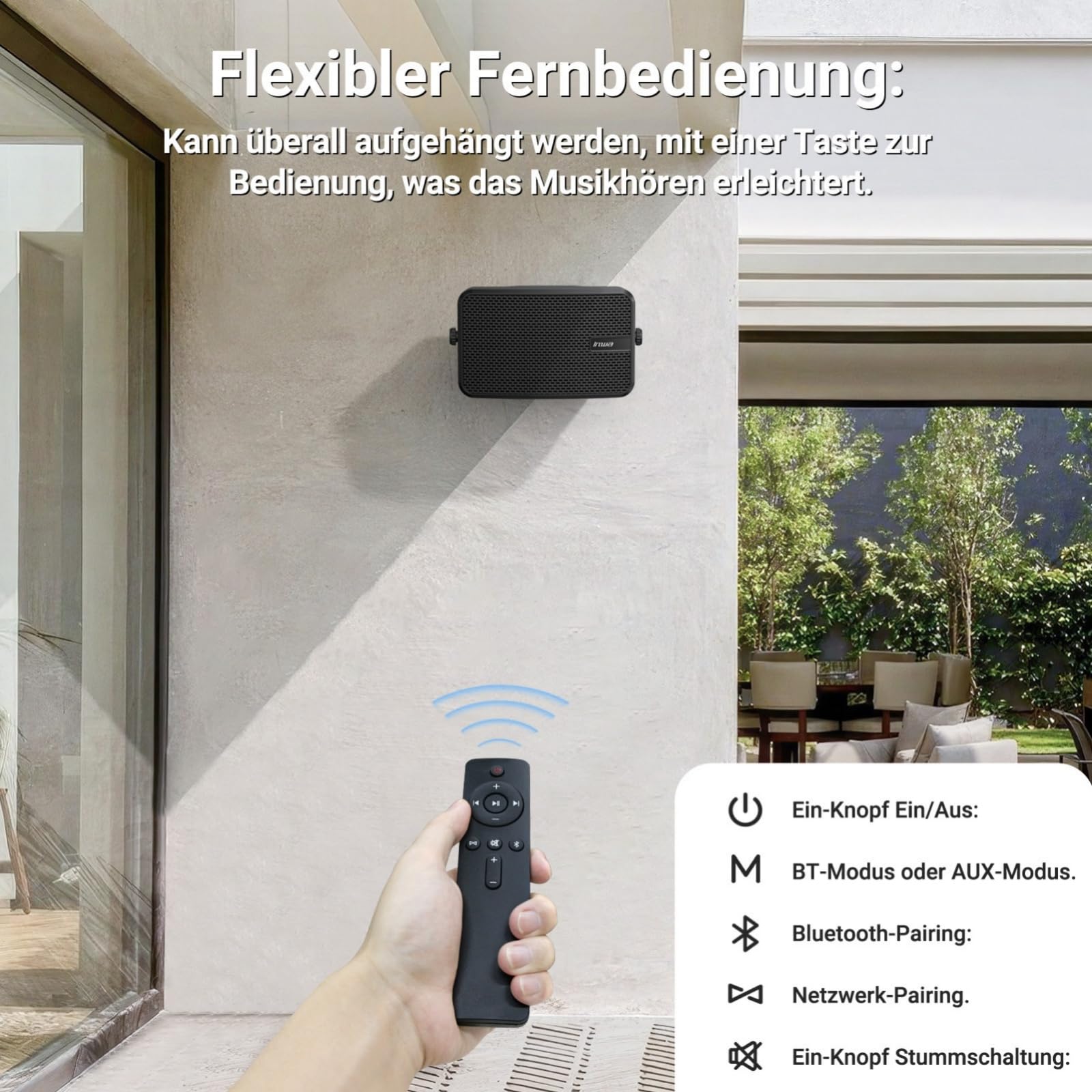 Inwa Outdoor Bluetooth 400W Lautsprecher, Aktiv/Passive Wandhalterung Lautsprecher, IPX5, Drahtlose, Stereo, Aux, für Innen, Überdachten Außen(Paar, MZ622, RMS 40W)